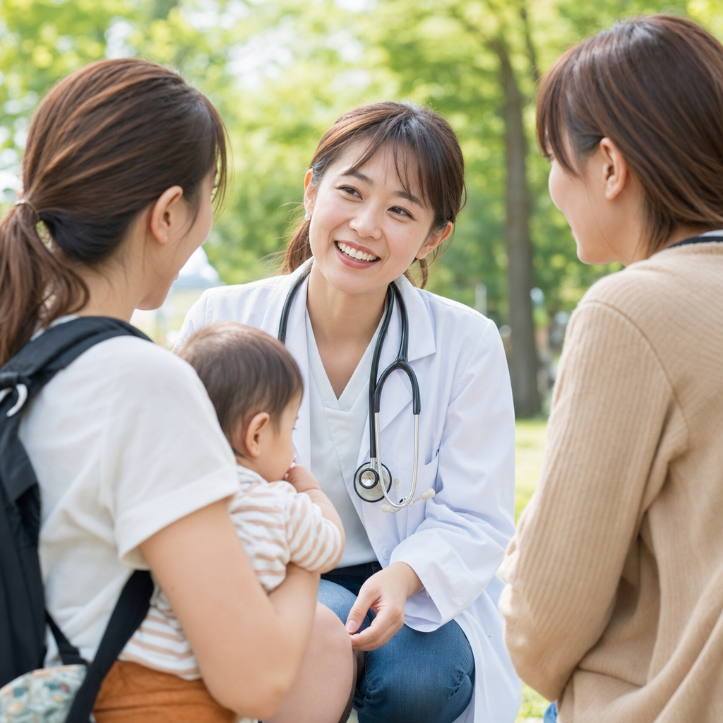 医療従事者とママたちが交流する様子